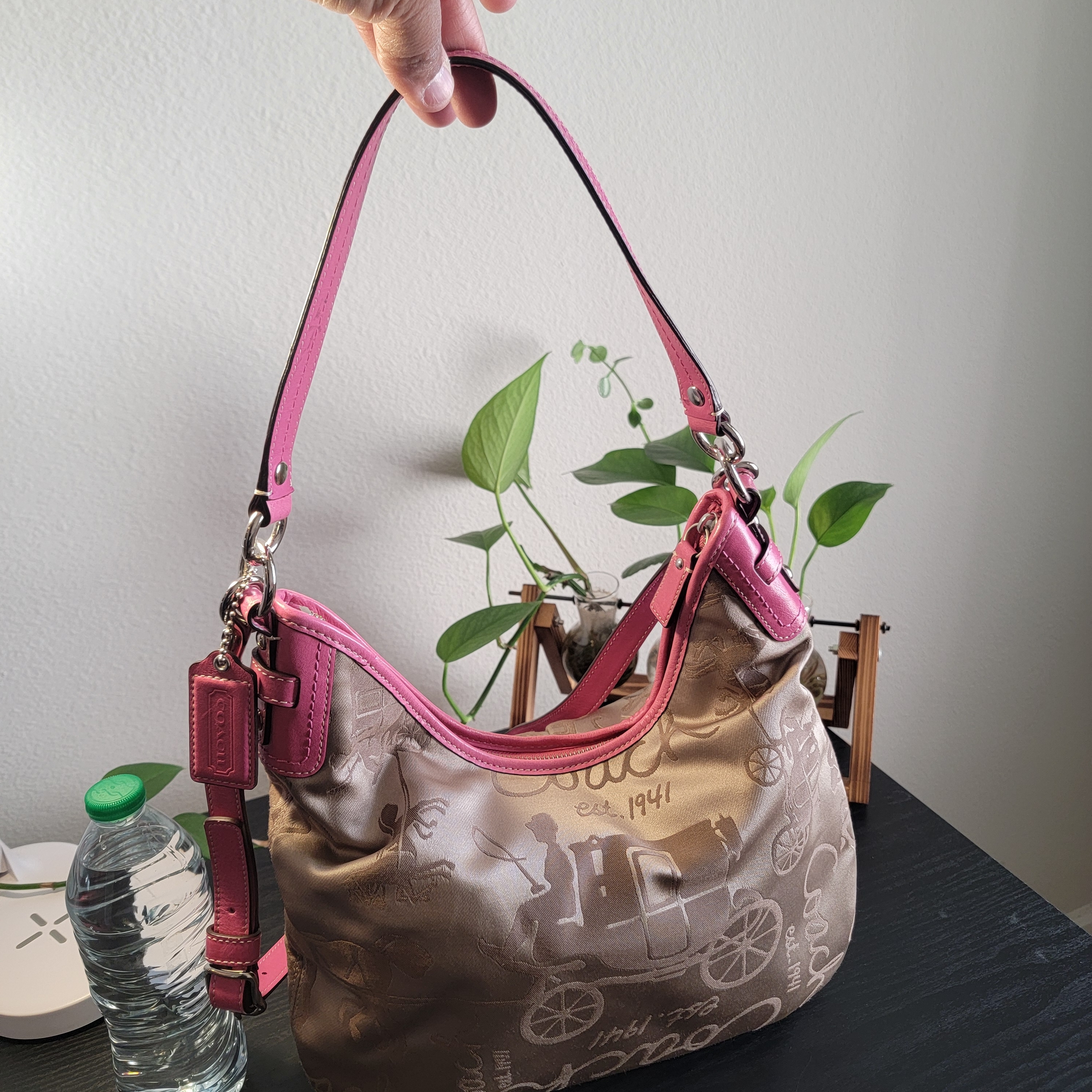 Rare Coach Pink Horse & Carriage Brooke Convertible Hobo - 2-Way Bag #F14480